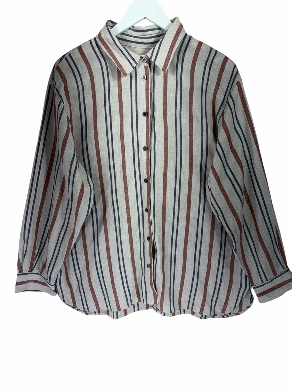 InWear linen Striped Button-Down  Shirt - Cream with Rust & Navy Stripes
